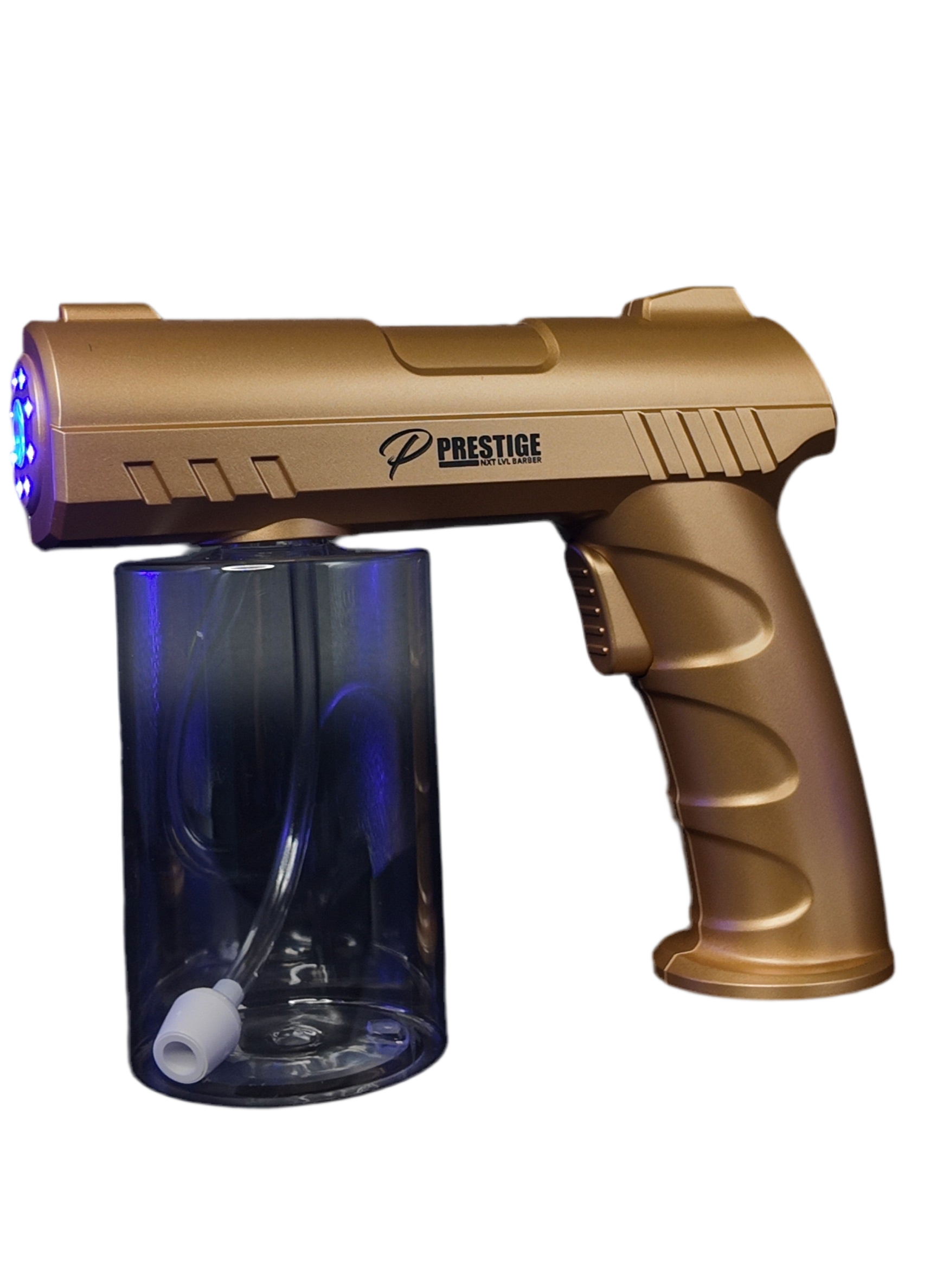 Gold Prestige NXTLVLBarber Spray Bottle with Blue Light